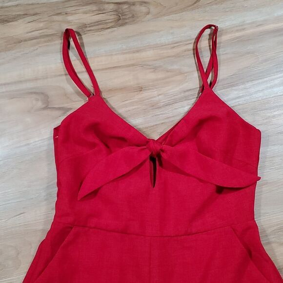 🔸️Red Cutout Tie Front Culotte Sleeveless Jumpsuit XSmall - Picture 6 of 15